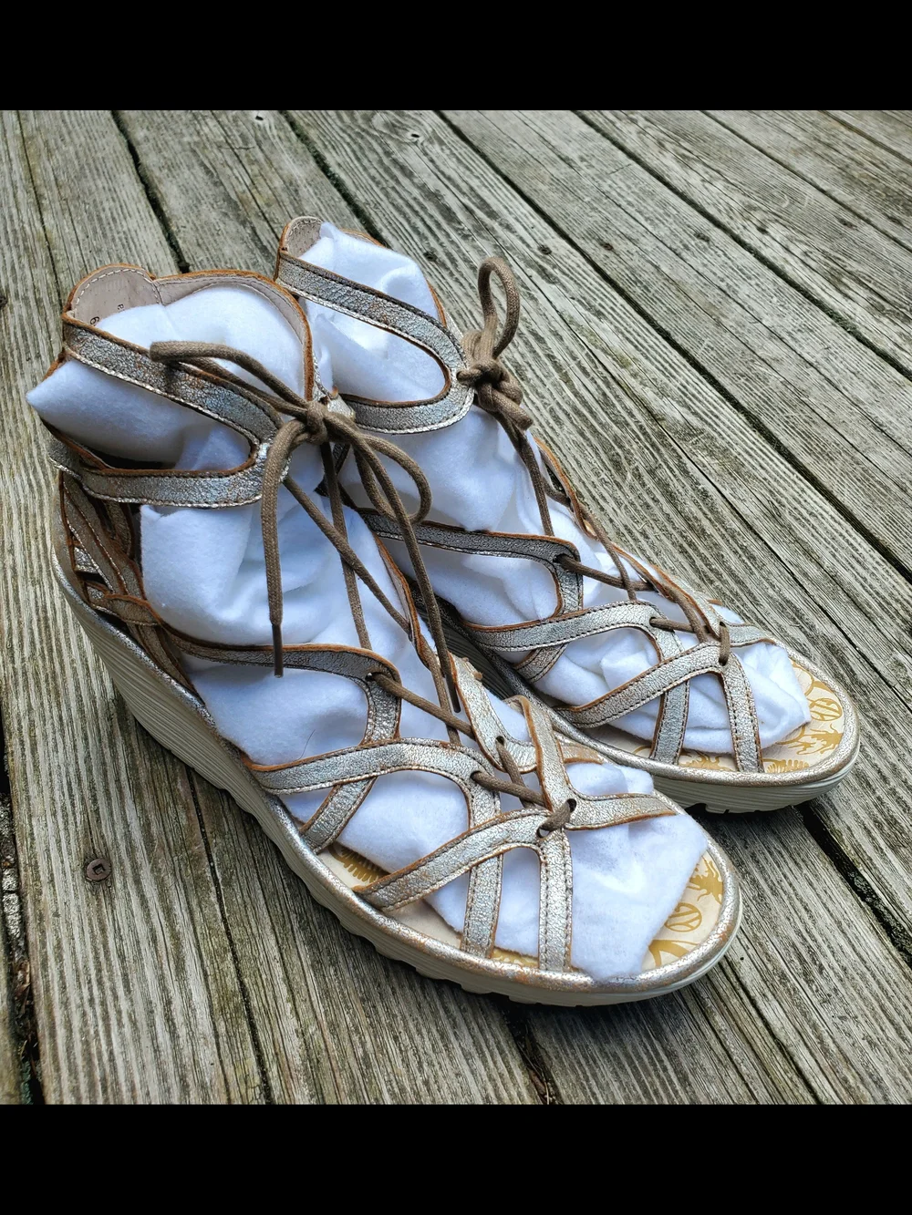Fly London • Yuke Wedge Heel • Lace Up Gladiator Sandals • Size 41 (10-10.5)